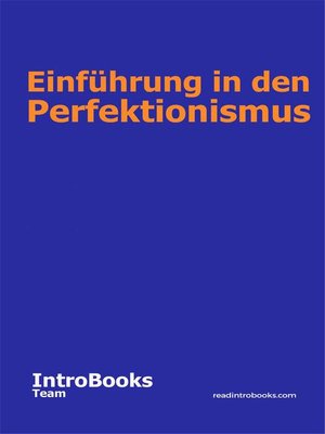 cover image of Einführung in den Perfektionismus